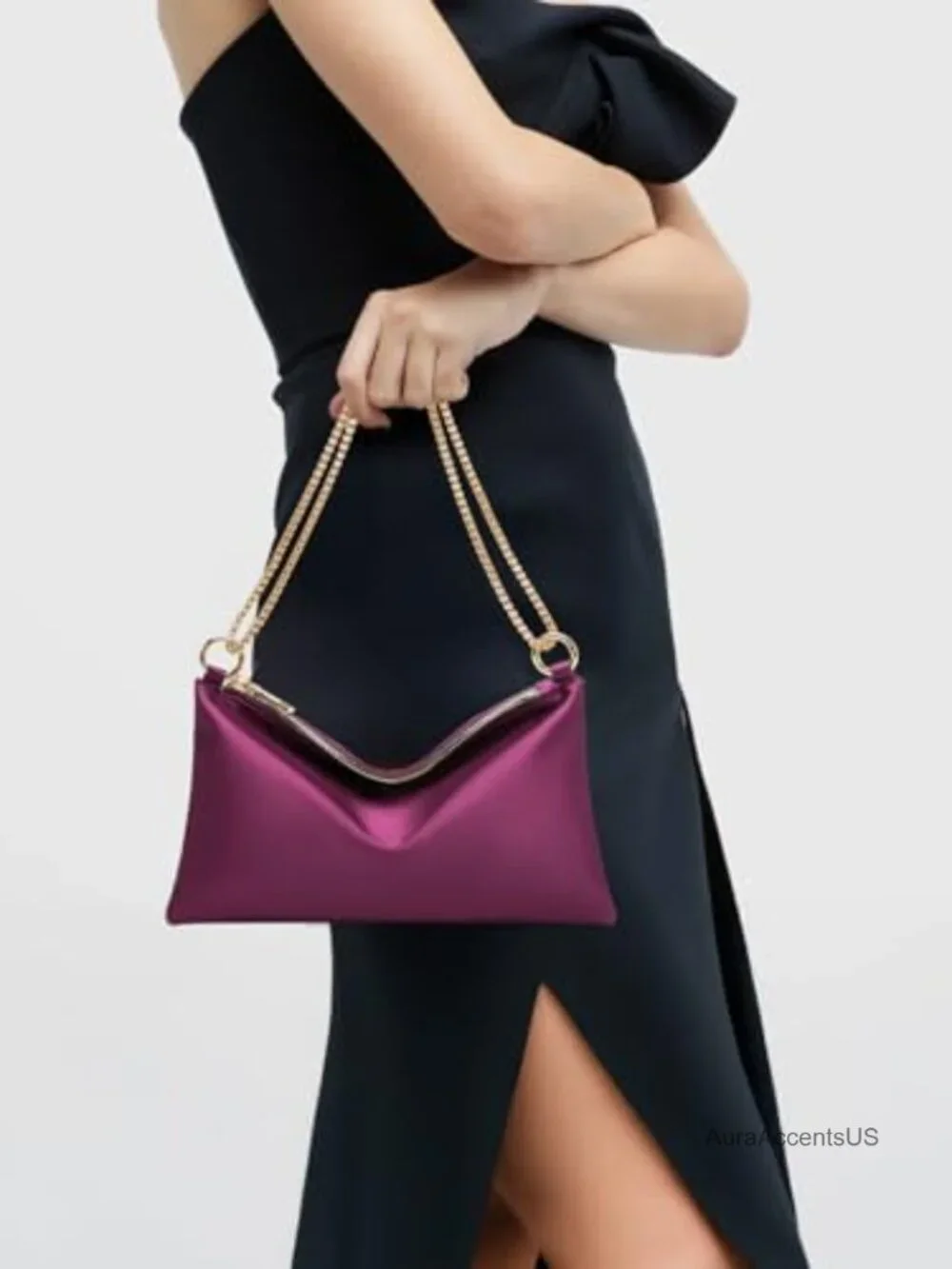 Satin Evening Clutch with Detachable Chain Strap